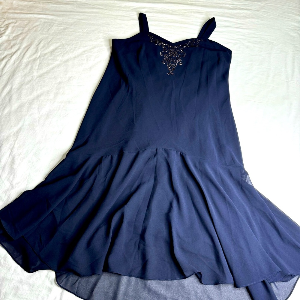 Ulla Popken Navy Beaded Sleeveless Chiffon Sweetheart Neckline Dress Size 24/26